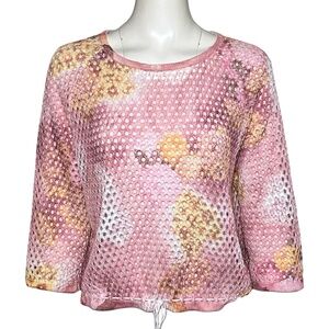 ST JOHN Sport Marie Gray Pink Tie-Dye Open Knit Cropped Sweater Size Medium